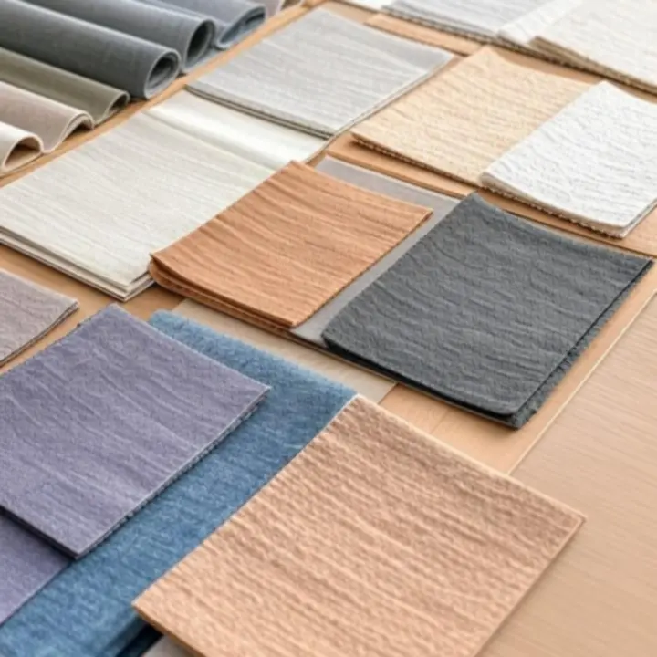 Próbki tkanin i paleta kolorystyczna zasłon