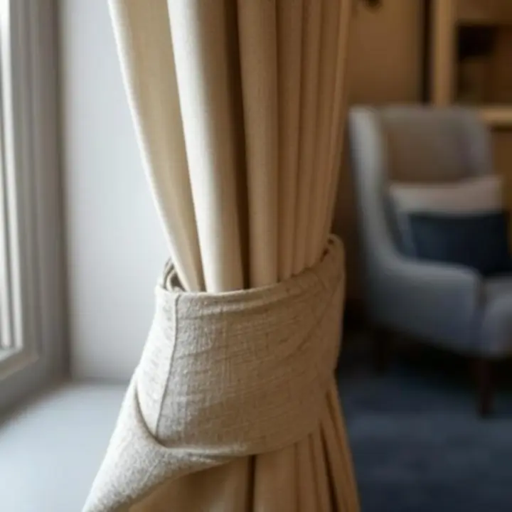 Zbliżenie na fakturę tkaniny zasłony z oferty Dravoniixa.