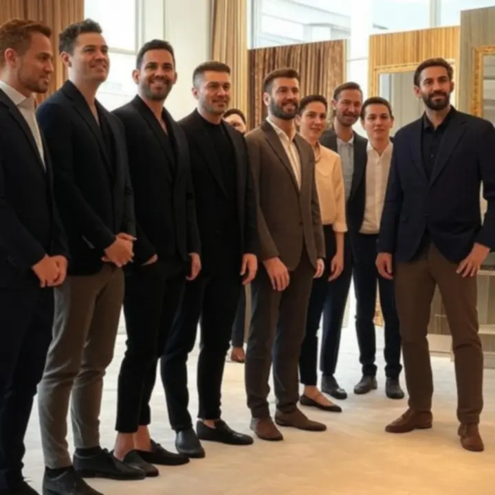 Zespół Dravoniixa – projektanci, eksperci tekstylni i specjaliści e-commerce w eleganckim biurze pokazującym próbki zasłon i firan.