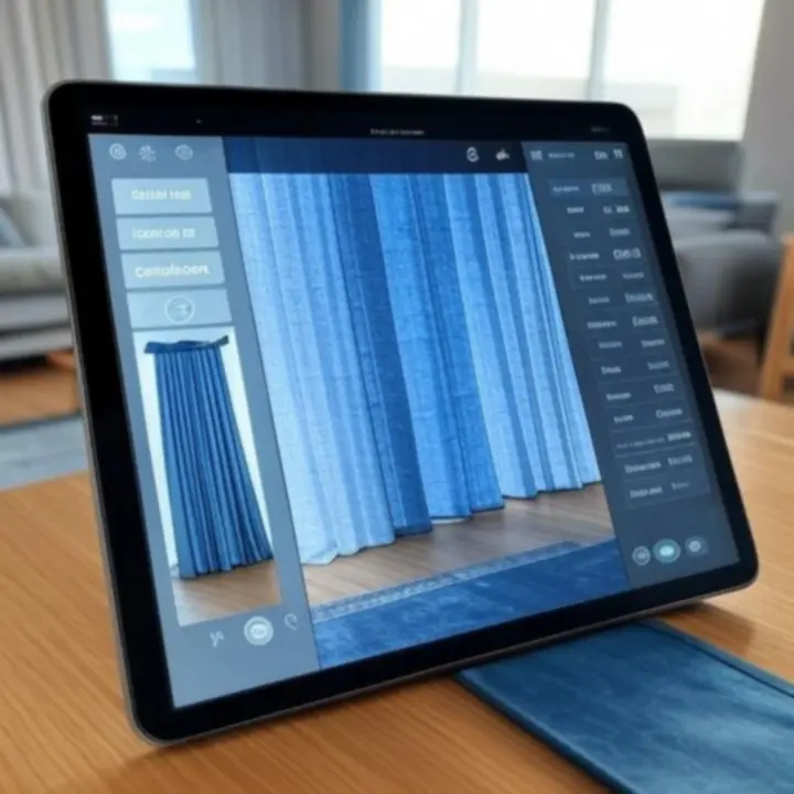 Wizualizator zasłon prezentujący różne kolory i faktury w salonie